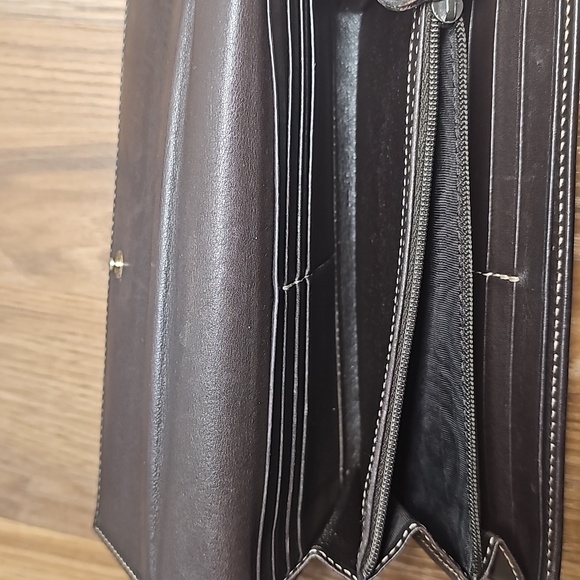 🔥GUCCI HEART SIGNATURE JACQUARD GG BROWN LEATHER TRIM WALLET - Picture 7 of 10